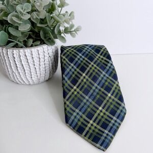 Countess Mara Men's Silk Necktie‎ Navy Green Plaid 3 1/2" X 59" Workwear